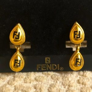 FENDI 18k gold plated double tear drop earrings